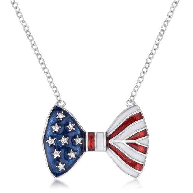 .025 Ct Stars and Stripes Bow Tie Necklace with CZ by Avera Group