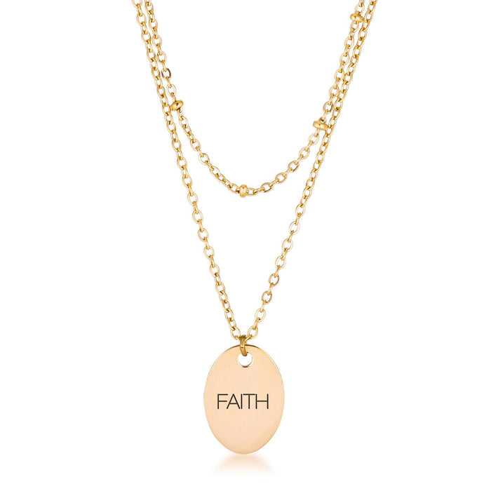 Avera Double Chain Faith Necklace In Polished Gold by Avera Group