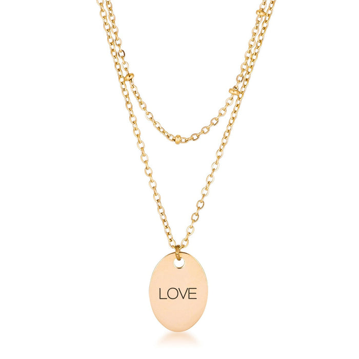 Avera Double Chain Love Necklace In Polished Gold Finish by Avera Group