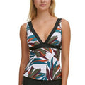 Dkny Printed Lined Molded Cups Adjustable Deep V Neck Tankini Top, Size XS by Vanessa Jane