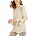 Alfani Women's Textured-Stripes Embellished-Neck Top by Vanessa Jane