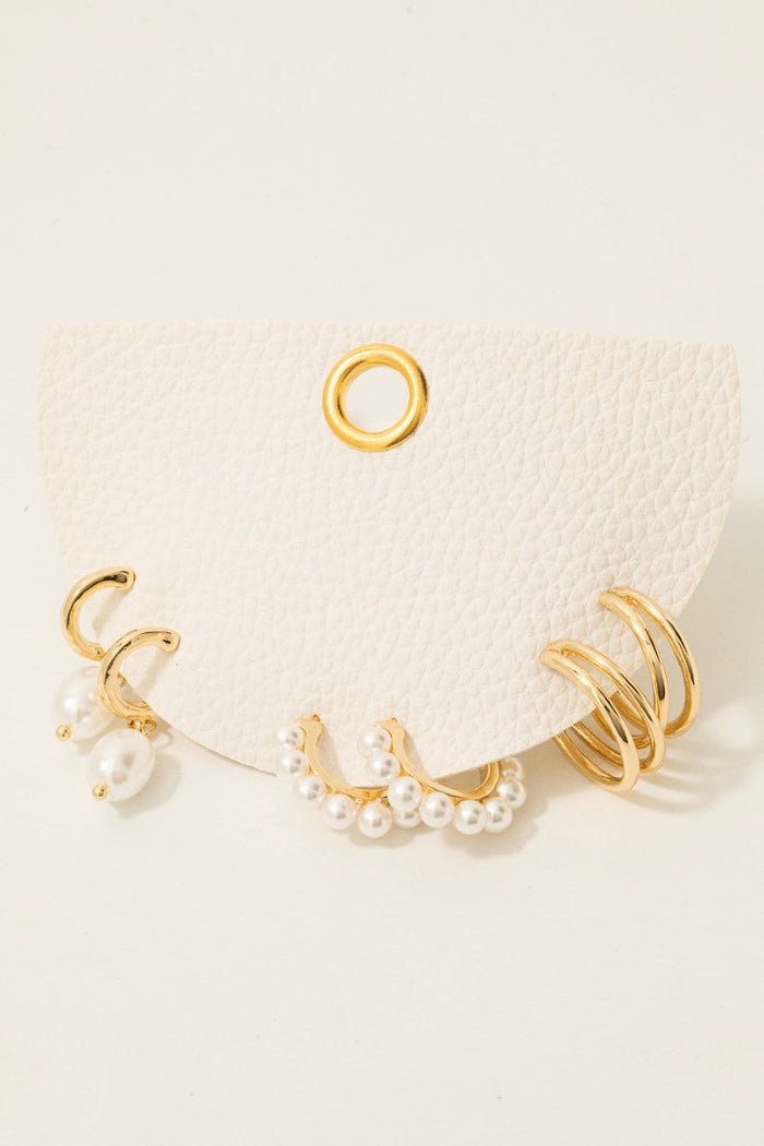 Mixed Pearl Studs And Charms Hoop Earrings Set by Boutique 23