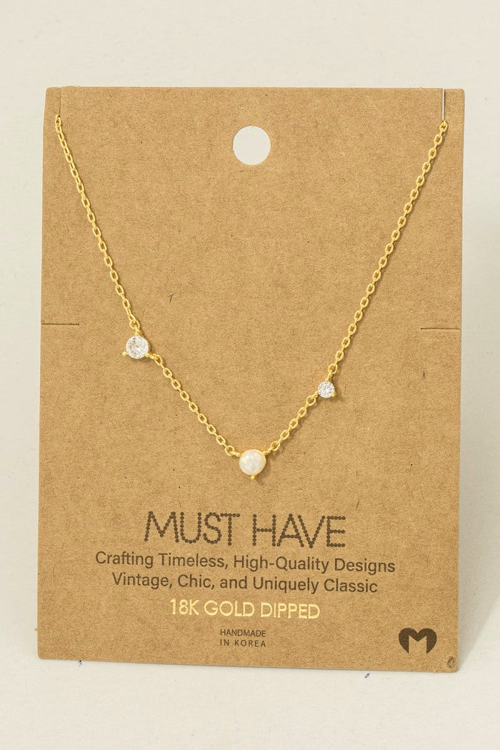 Gold Dipped Cz Stud And Gemstone Charm Necklace by Boutique 23