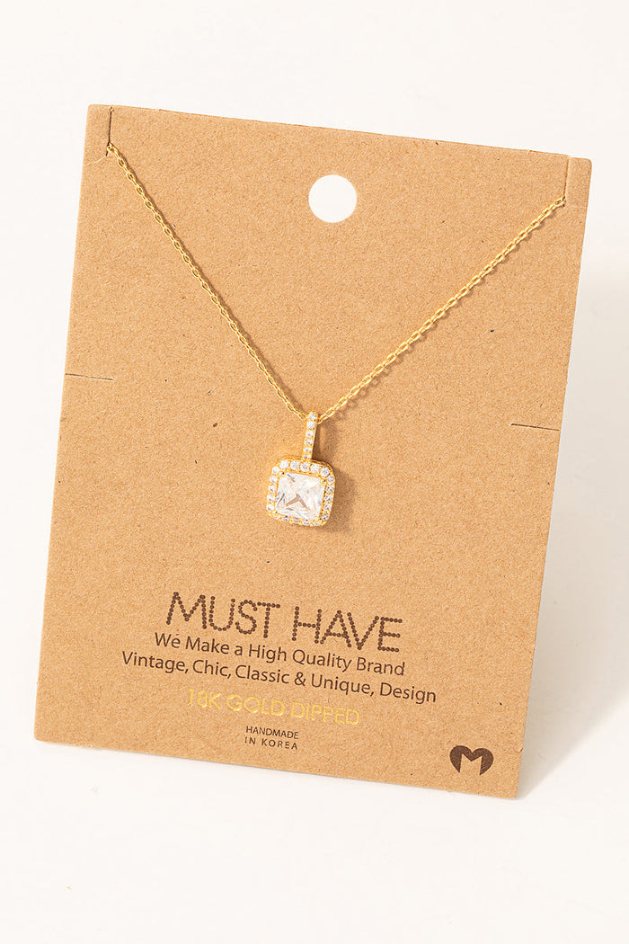 Square Rhinestone Pendant Necklace by Boutique 23