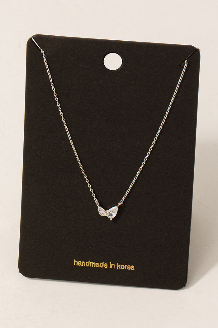 Cz Double Tear Pendant Chain Necklace by Boutique 23