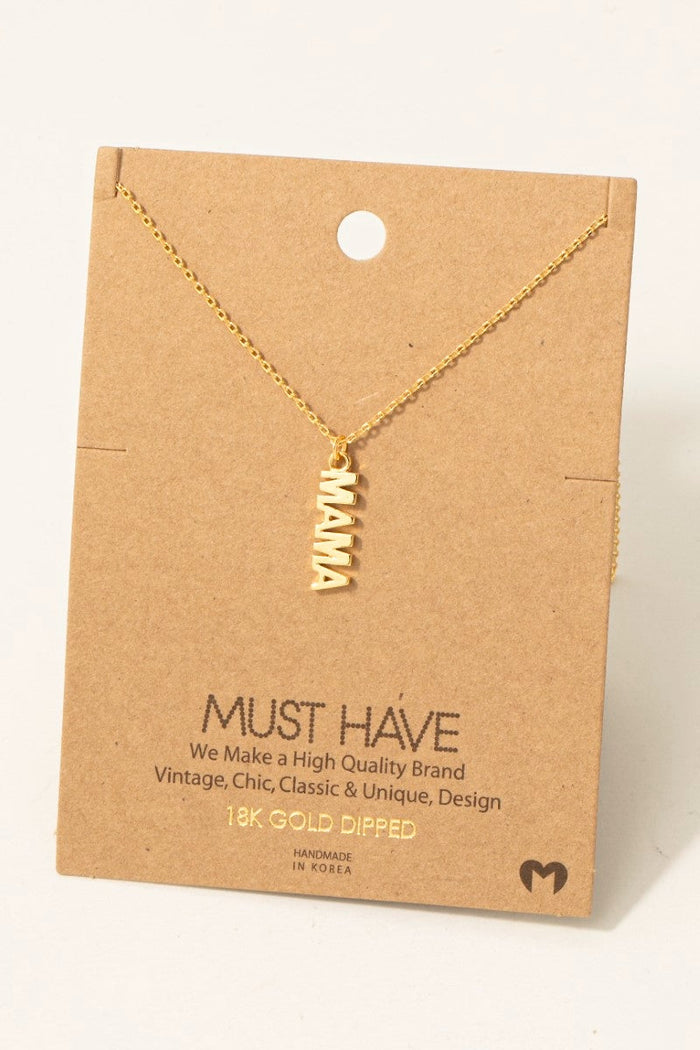 Gold Dipped Flat Mama Pendant Necklace by Boutique 23