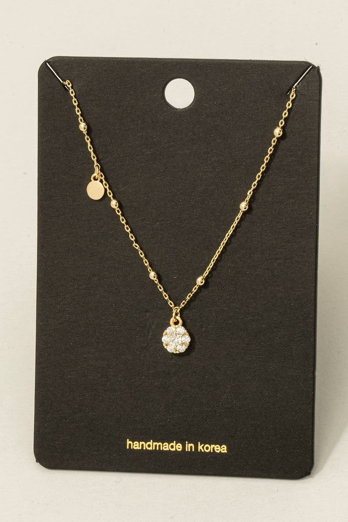 Cz Studded Flower Disc Pendant Necklace by Boutique 23