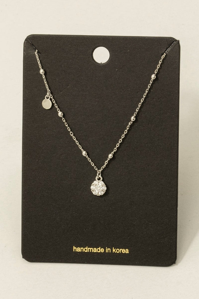 Cz Studded Flower Disc Pendant Necklace by Boutique 23
