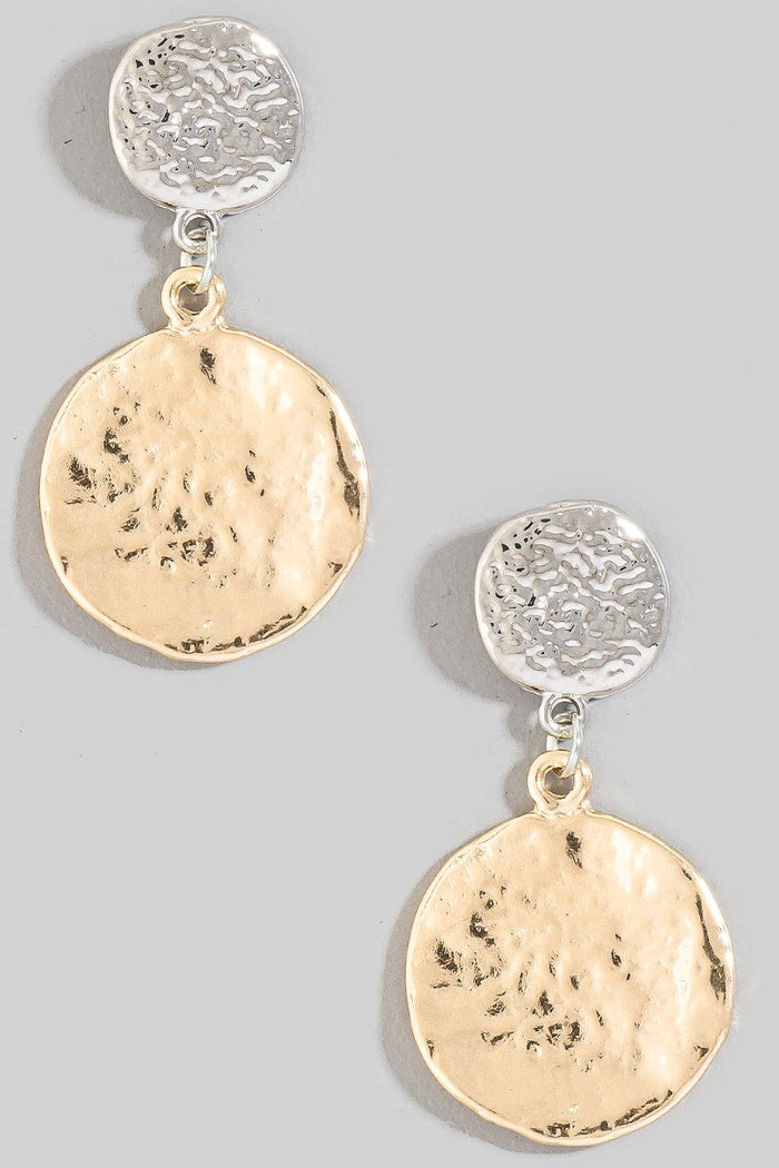 Textured Double Coins Dangle Earrings by Boutique 23
