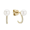 Cultured Pearl and Natural Diamond Ear Wrap 10k Gold Stud Earrings by Fine Color Jewels