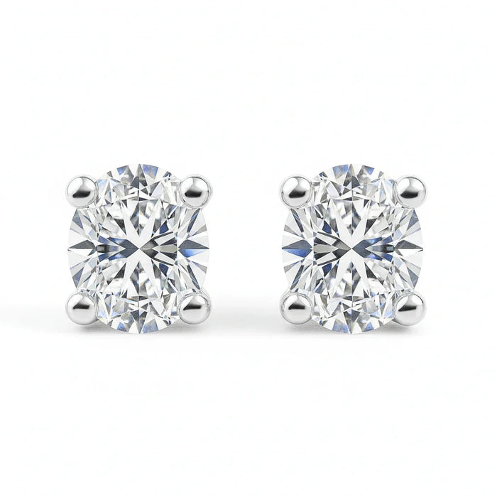 IGI Certified Oval Lab Grown Diamond Solitaire Stud Earrings White Gold by Fine Color Jewels
