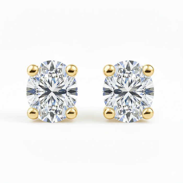 IGI Certified Oval Lab Grown Diamond Solitaire Stud Earrings Yellow Gold by Fine Color Jewels