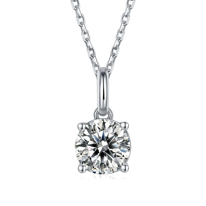 White Moissanite Solitiare Necklace by Fine Color Jewels