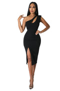 One Shoulder Slide Slit Dress by The House of Stylez