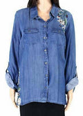 Style and Co Womens Embroidered Floral Print Button-Down Denim Top, Size OX by Vanessa Jane