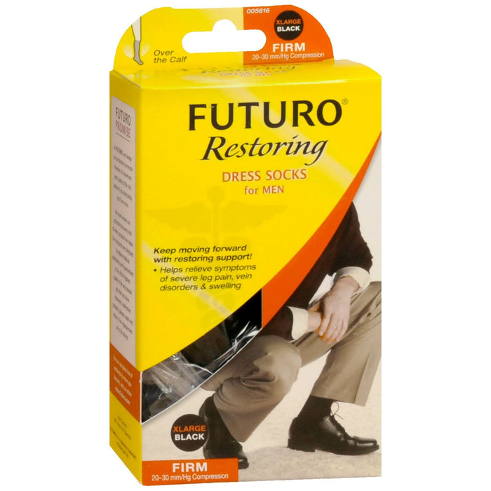 FUTURO Restoring Men’s Dress Socks, 20-30 mmHg Firm Compression, XL, Black by Pasteur Pharmacy