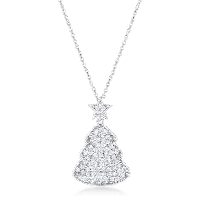 Avera Christmas Tree Drop Necklace in Polished Silver by Avera Group