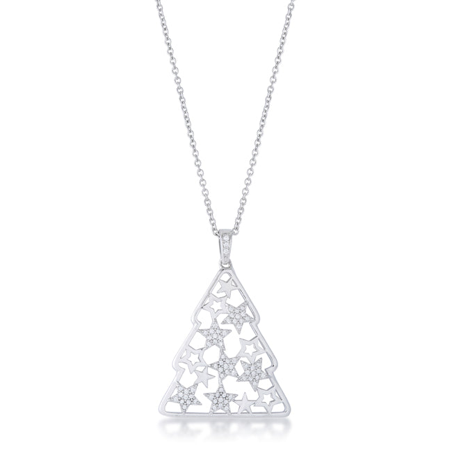 Avera .2 ct CZ Christmas Tree With Mixed Stars Pave Holiday Pendant by Avera Group