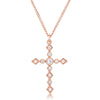 Avera Dainty Art Deco Plated CZ Cross Pendant - Pink Stone