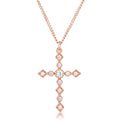 Avera Dainty Art Deco Plated CZ Cross Pendant - Pink Stone by Avera Group