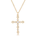 Avera Dainty Art Deco Plated CZ Cross Pendant - Pink Stone by Avera Group