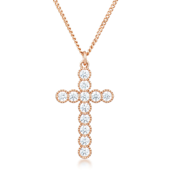 Avera Micro Beaded Plated CZ Cross Pendant Necklace by Avera Group