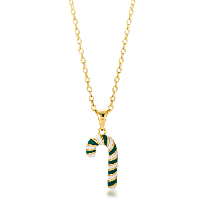 Avera Enamel Candy Cane Necklace In Gold Tone by Avera Group