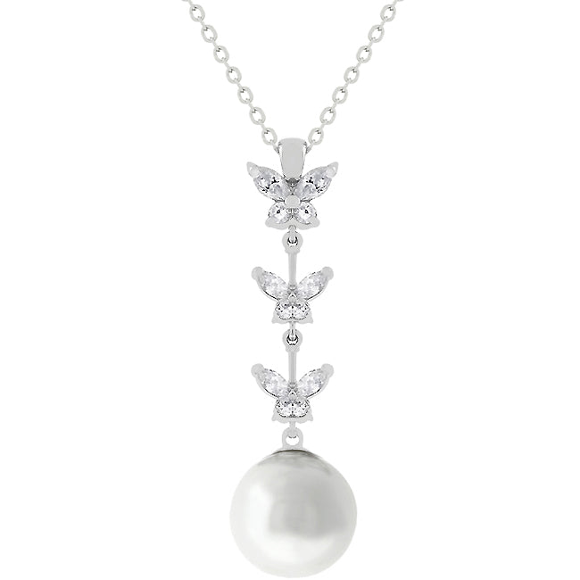Avera Butterfly Pearl Pendant Necklace for Women One Size Silver by Avera Group