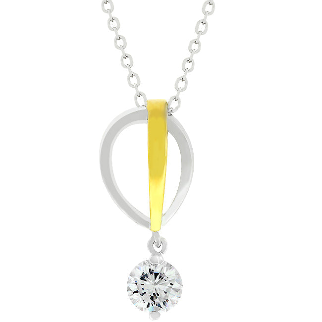 Avera Two-Tone Finish Raindrop Cubic Zirconia Pendant Necklace by Avera Group