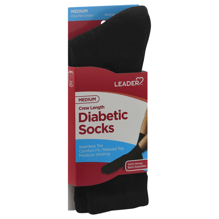 Leader Health Care Diabetic Sock Crew Black Medium - 1 Pair by Pasteur Pharmacy