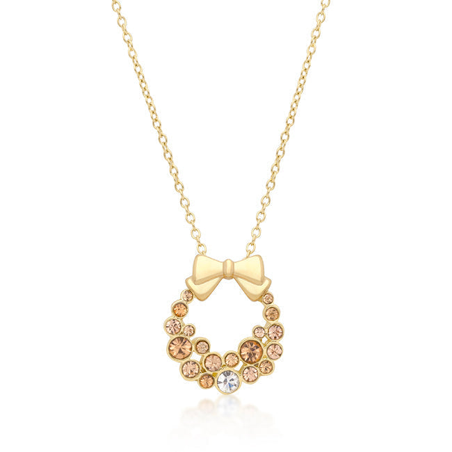 Avera Holiday Wreath Crystal Pendant Necklace in Gold by Avera Group
