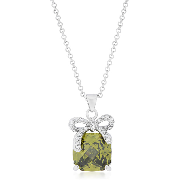 Avera Olivine Pendant with Bow Elegant Necklace by Avera Group