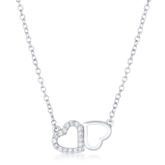 Avera Sweet and Romantic Melded CZ Hearts Necklace in Silver by Avera Group