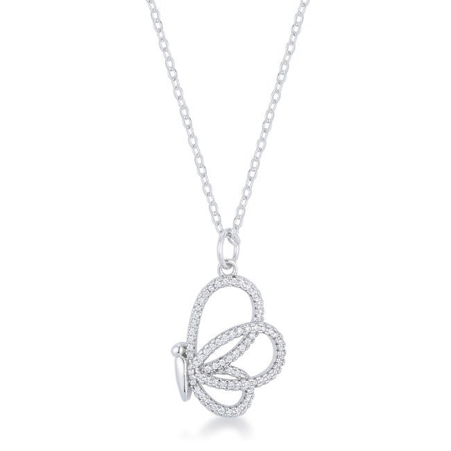 Avera Whimsical CZ Butterfly Pendant and Necklace in Sterling Silver by Avera Group