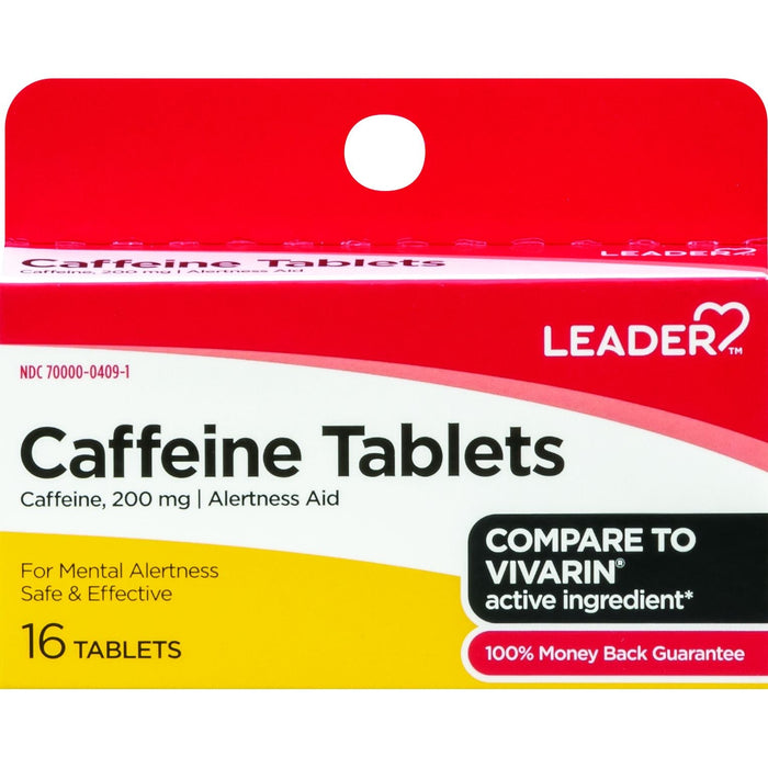 Leader™ Caffeine Tablets 200mg, 16 Count - Maximum Strength Energy Support by Pasteur Pharmacy