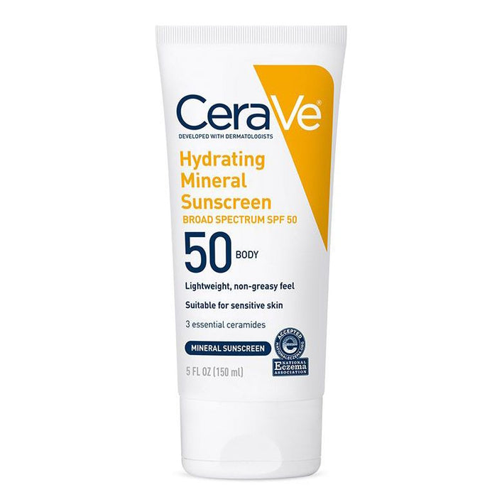 CeraVe Hydrating Mineral Sunscreen SPF 50 | 100% Mineral Body Lotion with Zinc Oxide & Titanium Dioxide | 5 oz by Pasteur Pharmacy