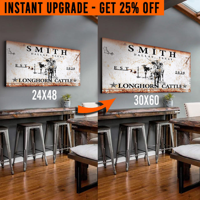 Upgrade Your 48x24 Inches 'Longhorn Rustic Cattle' (Style 2) Canvas To 60x30 Inches by Tailored Canvases