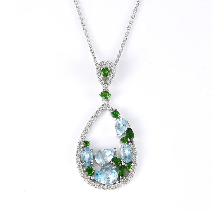 Teardrop Multi-Color Gemstone Pendant Necklace by Fine Color Jewels