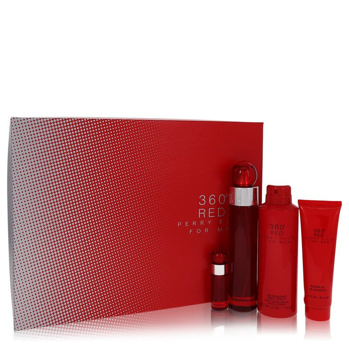 Perry Ellis 360 Red by Perry Ellis Gift Set -- 3.4 oz Eau De Toilette Spray + .25 oz Mini EDT Spray + 6.8 oz Body Spray + 3 oz Shower Gel for Men by Avera Group