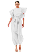Waist Tie Ruffle Short Sleeve Elastic Waistband Top & Pants Set **Great Stretch** by The House of Stylez
