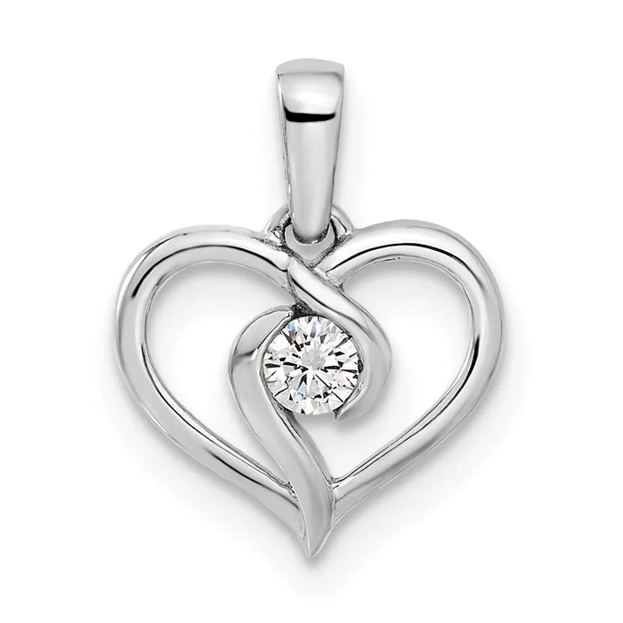 14K White Gold Heart Shaped Twisted Pendant by Fine Color Jewels