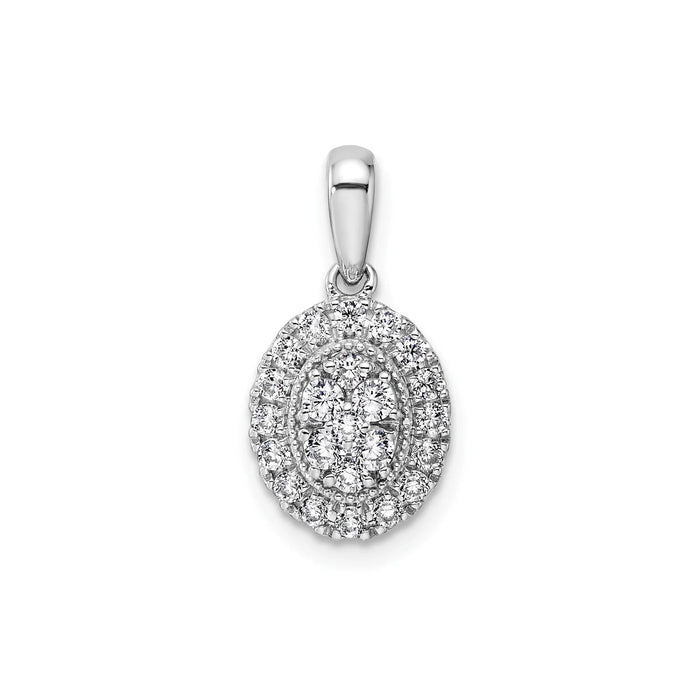 14K White Gold Lab Diamond Oval Cluster Pendant by Fine Color Jewels