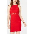 Emerald Sundae Juniors Illusion-waist Bodycon Red, Size XXS by Vanessa Jane