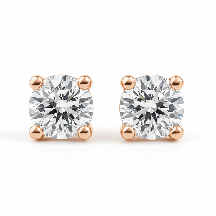 IGI Certified Round Lab Grown Diamond Solitaire Stud Earrings Rose Gold by Fine Color Jewels