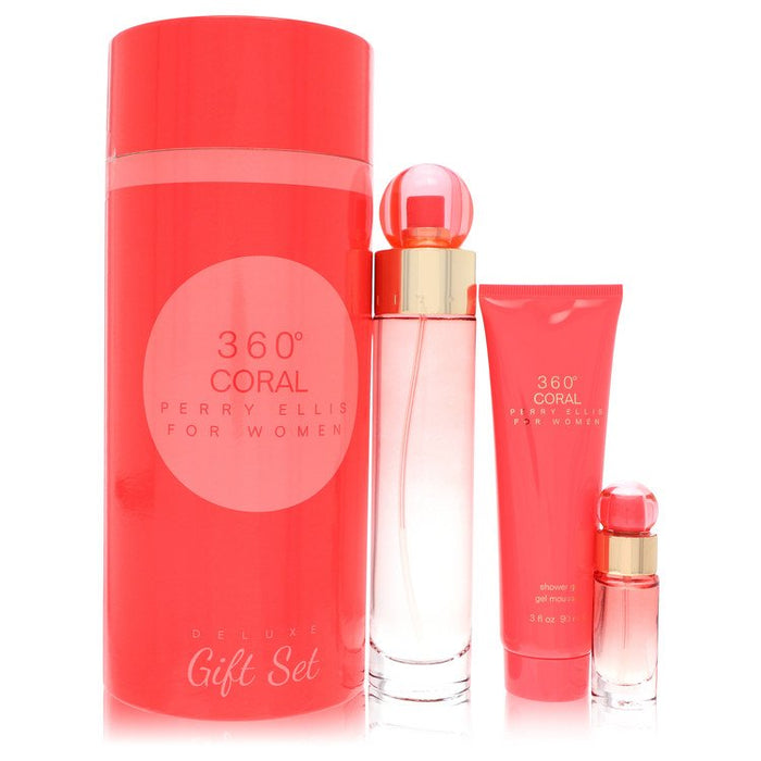 Perry Ellis 360 Coral by Perry Ellis Gift Set -- 3.4 oz Eau de Parfum Spray + .25 oz Mini EDP Spray + 3 oz Shower Gel for Women by Avera Group