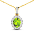 14K Yellow Gold Peridot Pendant with White Diamonds by Fine Color Jewels