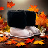 Rose Gold Faux-Fur Barefoot Boot Topper | Ozznek Removable Sole Shoes