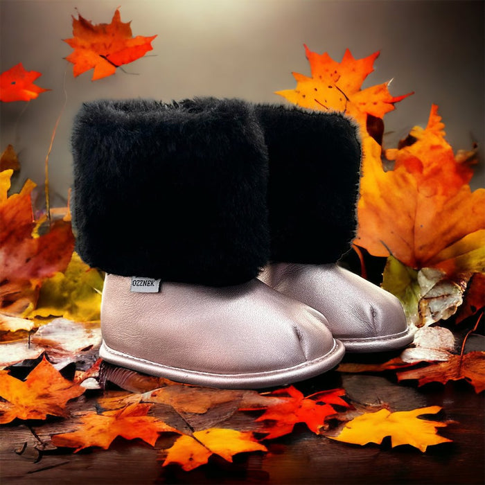 Rose Gold Faux-Fur Barefoot Boot Topper | Ozznek Removable Sole Shoes by ozznekshoes
