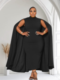 The Stella Cape Plus Size Midi Dress - Black by Fasheabe