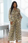Tough Skin Plus Size Leopard Gold Foil Pants Set by Fasheabe